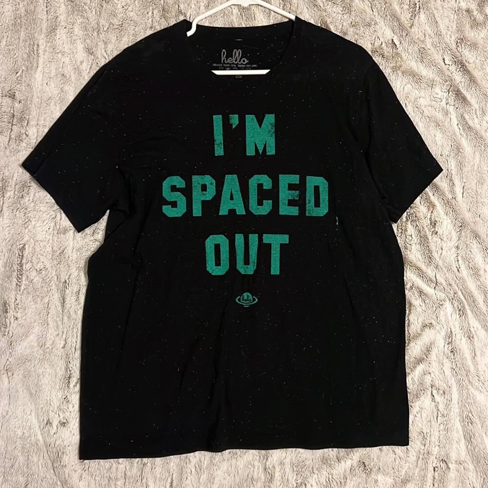 I’m spaced out hello speckled shirt